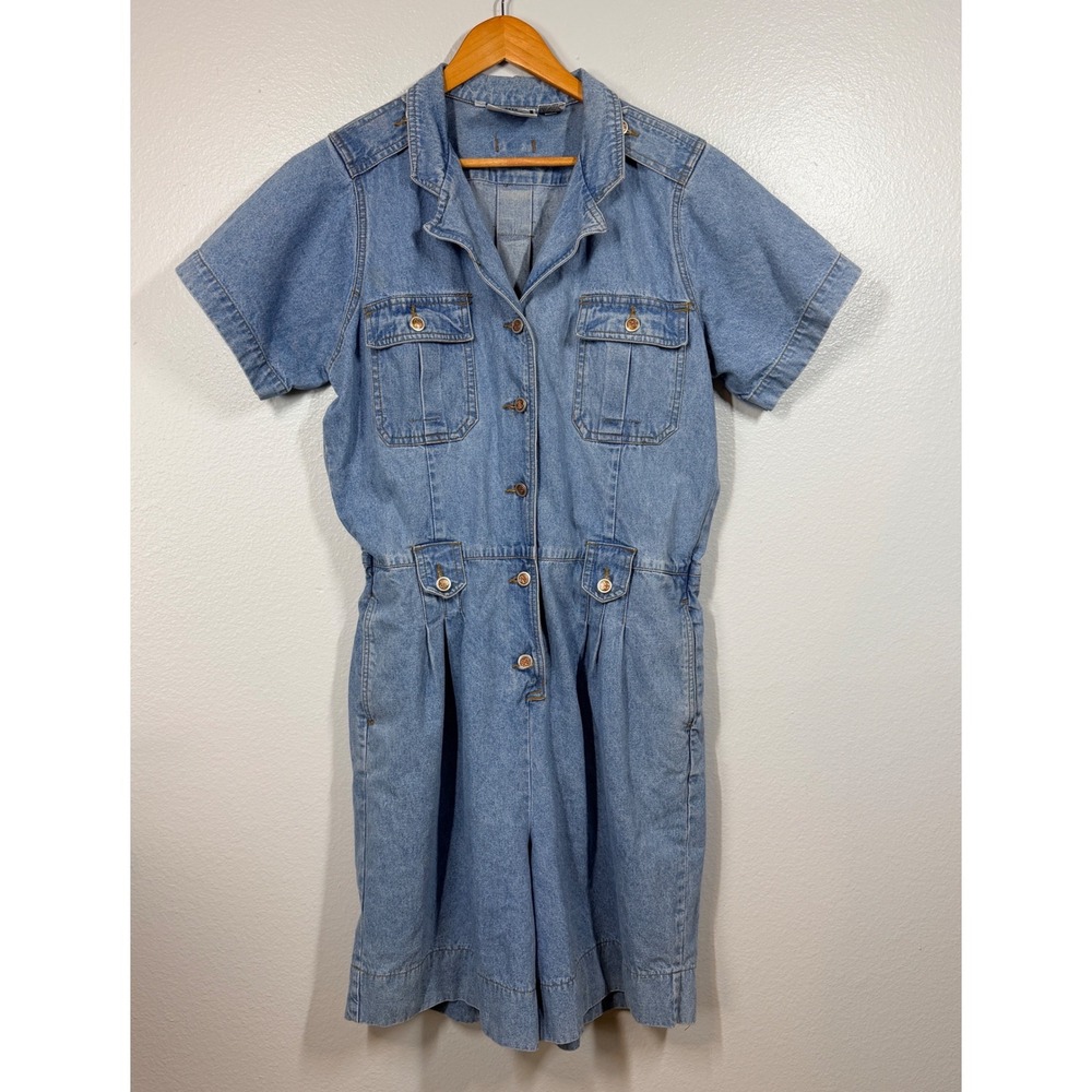 Vintage Bill Blass Denim Romper Jean Jumpsuit XL Utility Safari Nautical